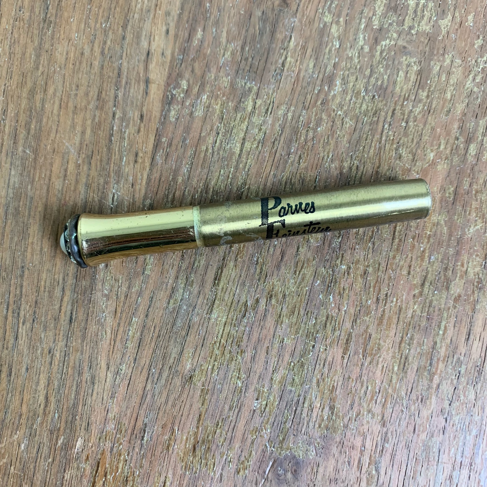 Vintage Parnes Feinstein Brass Pearl Rhinestone Cherry Spice Perfume Pen EMPTY