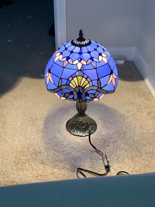 Stained glass table lamp 12X12X18 inches blue and purple baroque style lavender