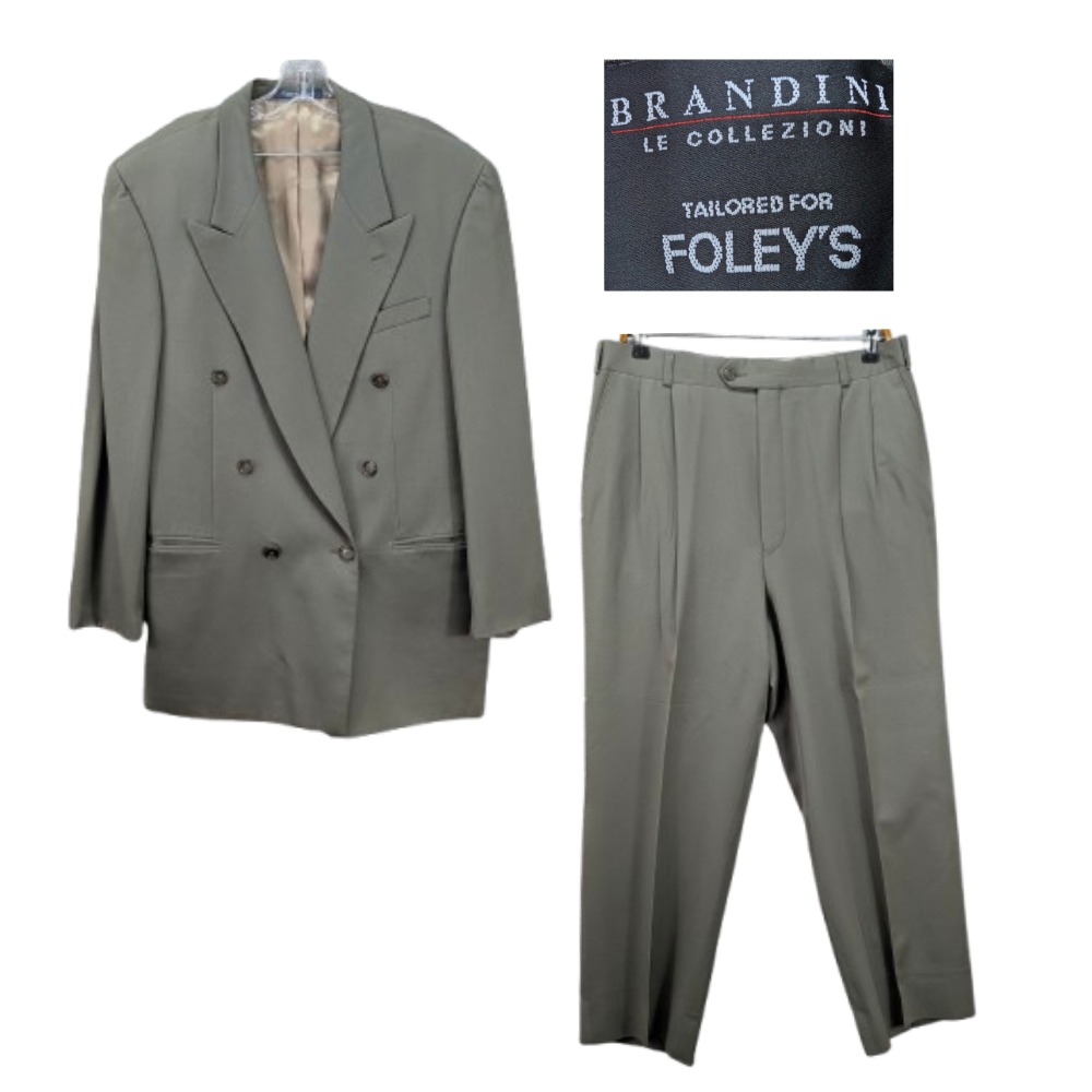 Brandini Suit Set 2 pcs Mens 42 Gray Virgin Wool Double Breasted Pleated W34