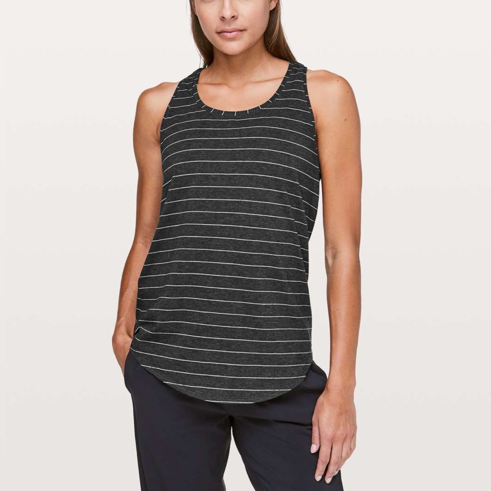 Lululemon Love Tank Sz 4 *Pleated In Short Serve Stripe Heathered Black White