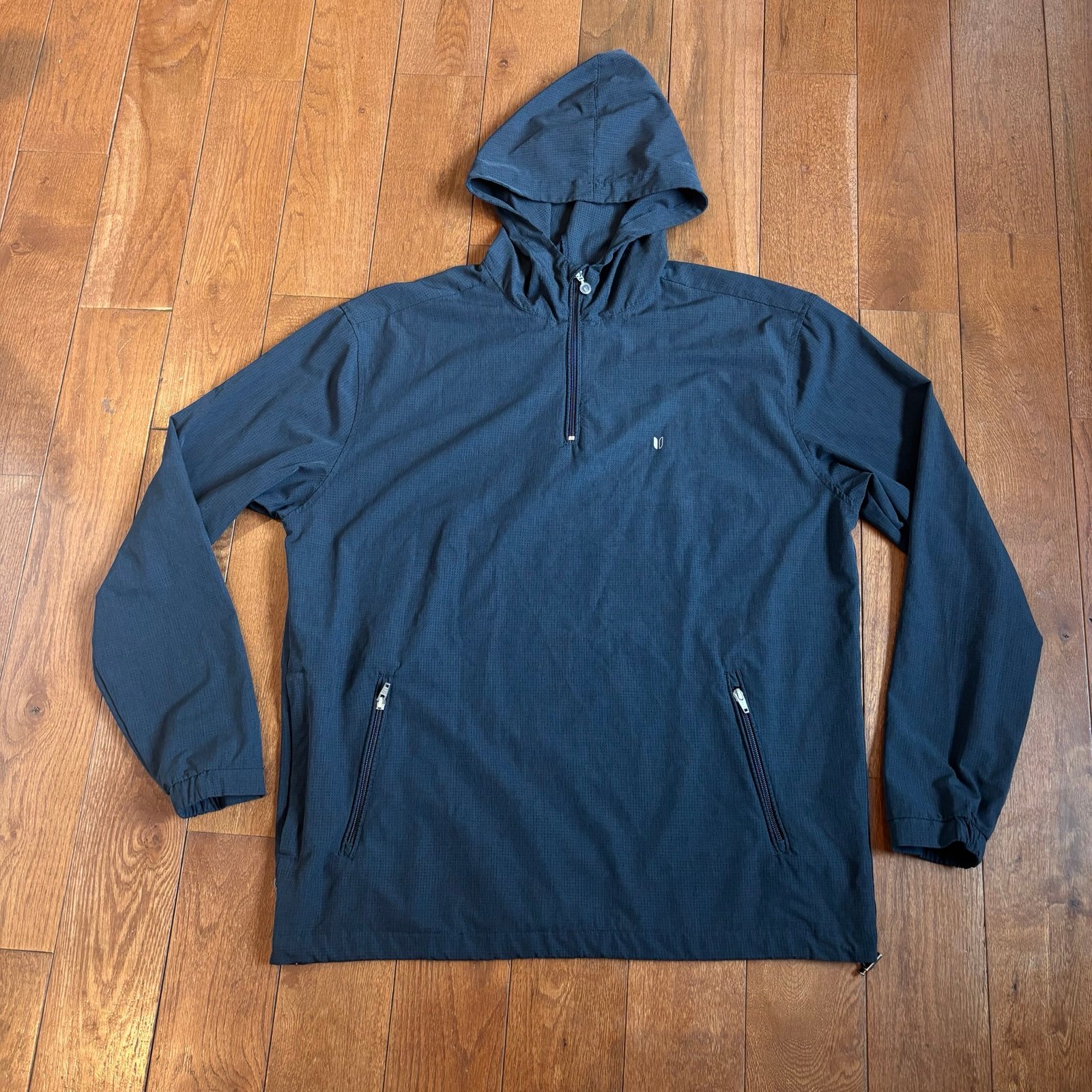 Mens Linksoul Boardwalker 1/2 Zip Hooded Windbreaker Pullover Golf Navy Blue L