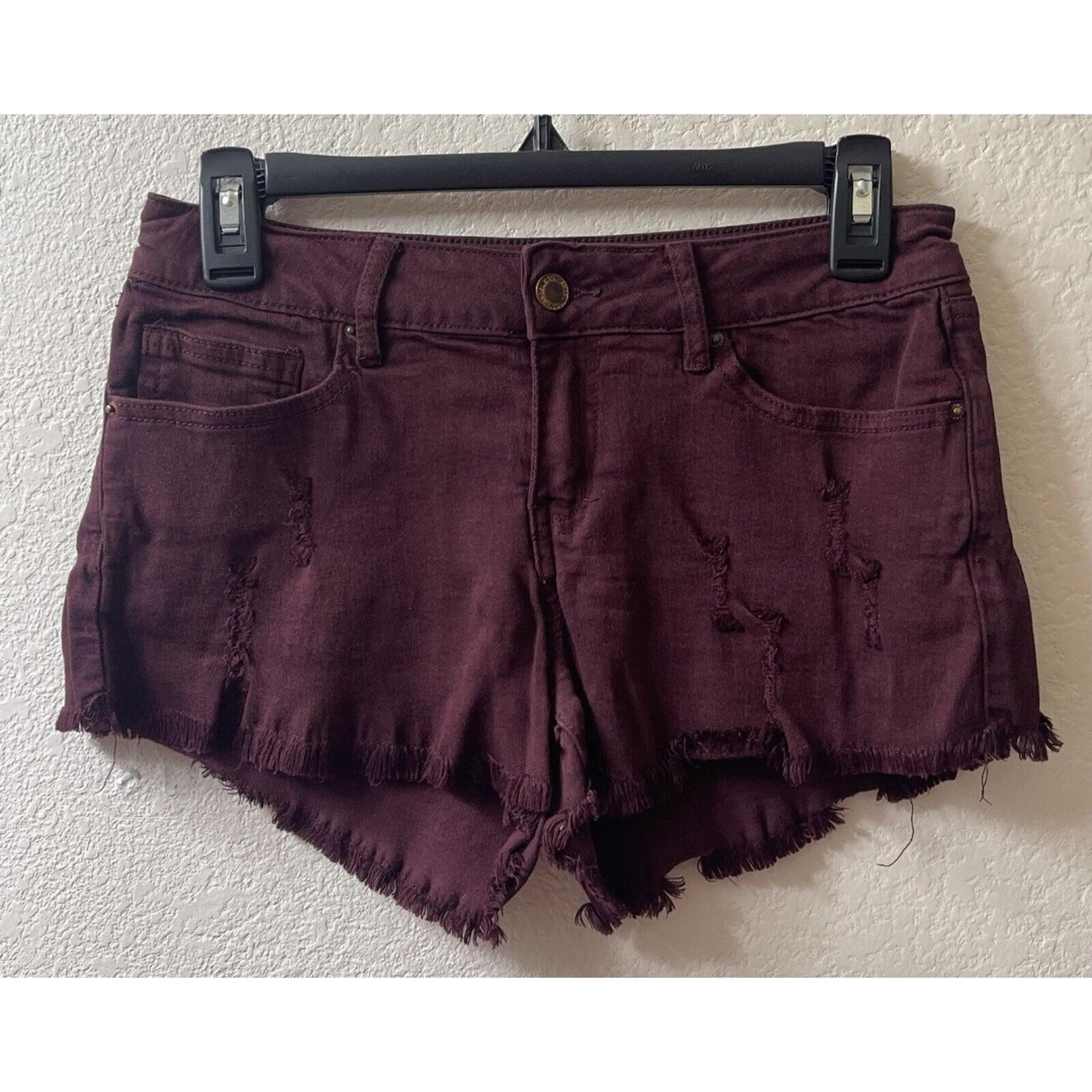 Angel Kiss Burgundy Distressed Shorts With Pockets & Fraying Size 5 EUC