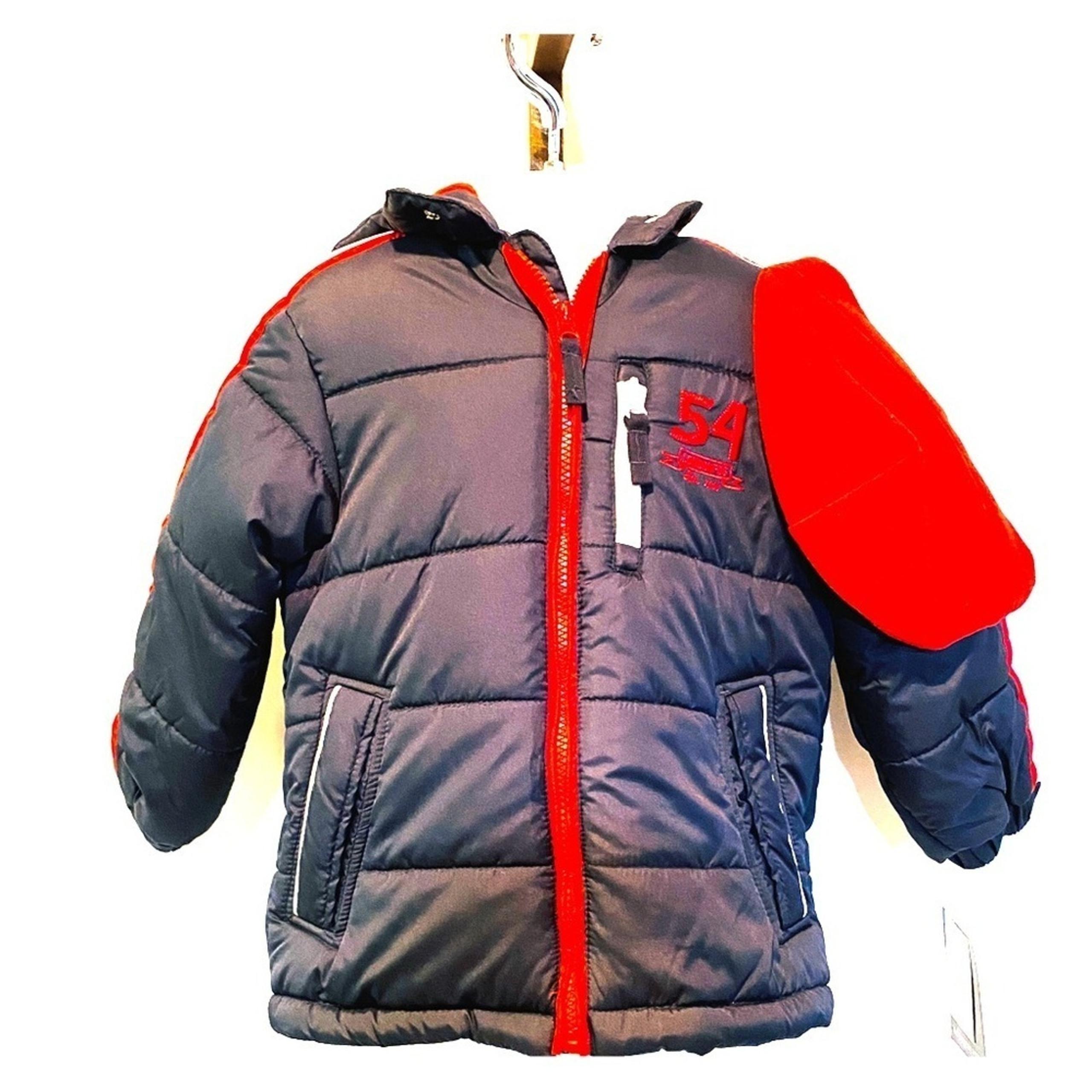 London Fog boy's navy blue and red puffer coat and winter hat size 4