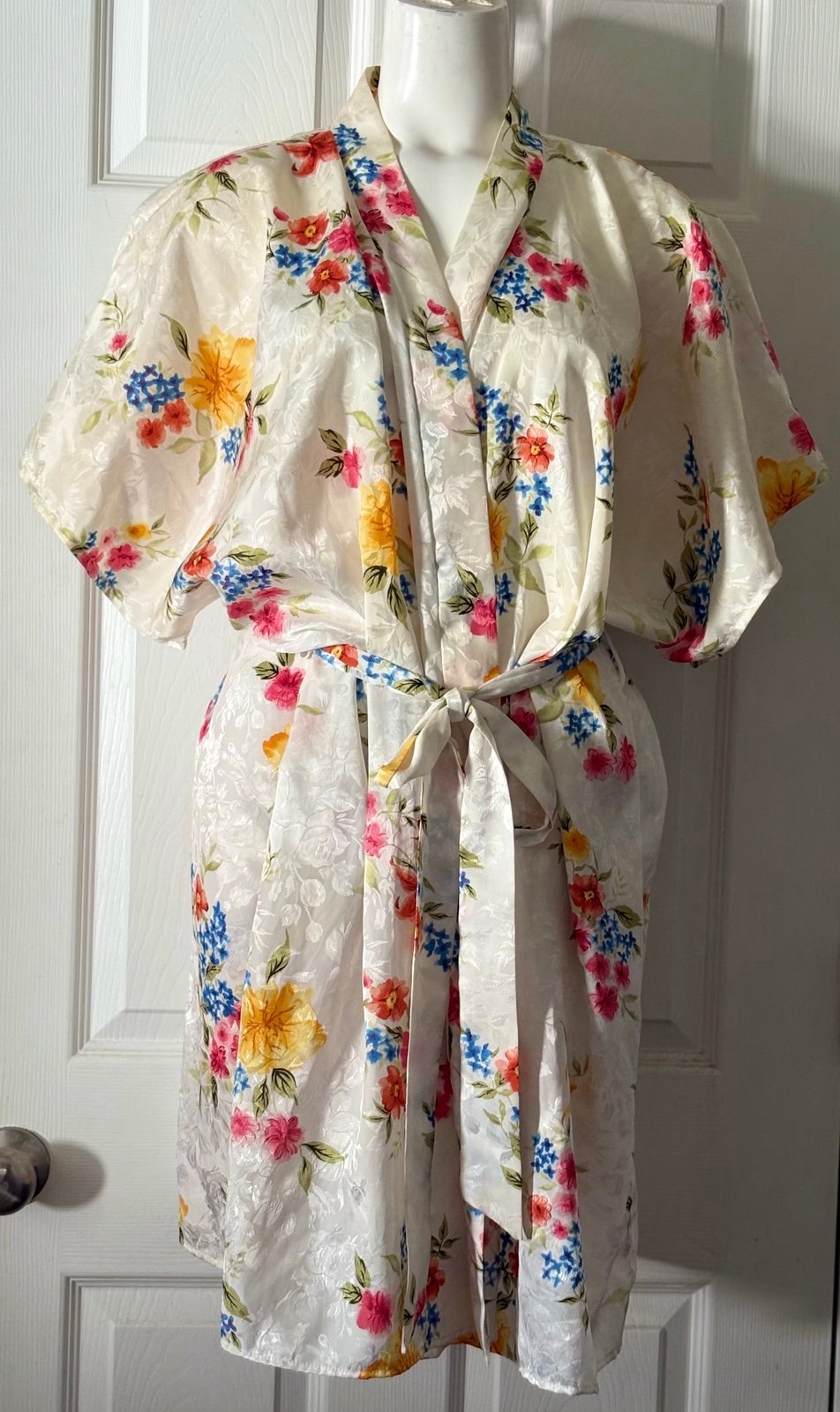 Vintage L.A. Intimates Cream Floral Kimono Robe Cover Up Size 2X