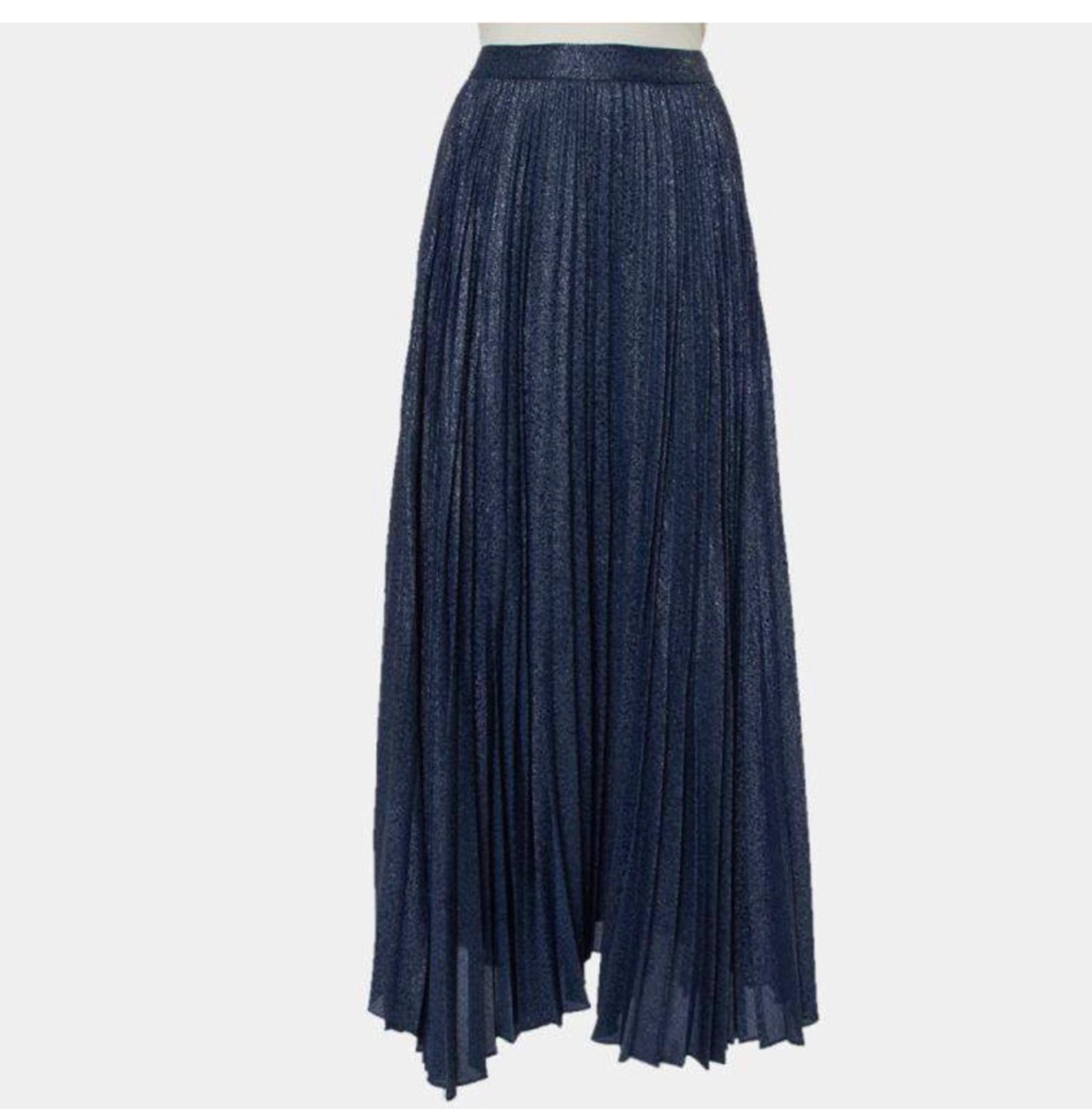 Alice +Olivia Navy Blue Glitter Silk Maxi Skirt Jacquard Pleated Women’s Size O