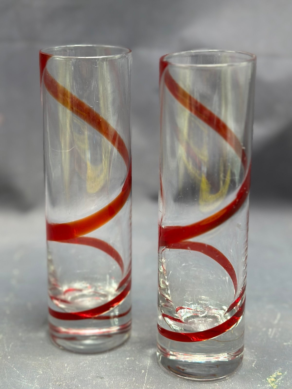Pier 1 Fused Glass Red Swirl Cordial / Shot Glasses Set of 6