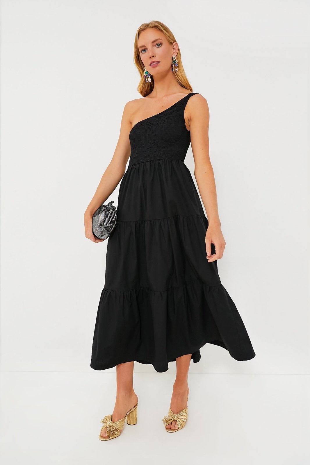 O.P.T One Pretty Thing Black Milada Midi One Shoulder Dress
