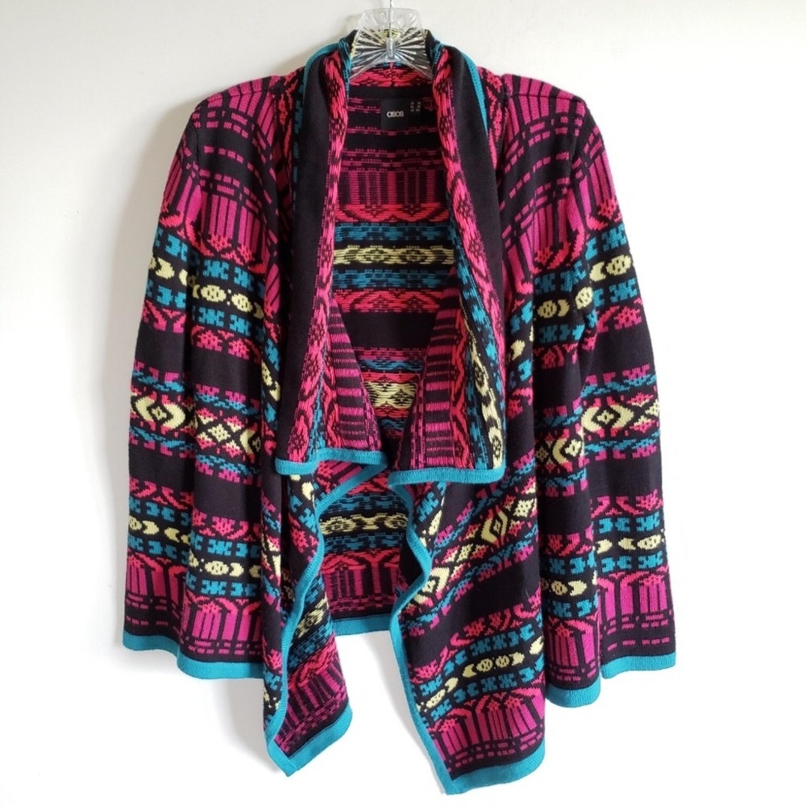 Asos Neon Multi Aztec Tribal Drape Front Cardigan