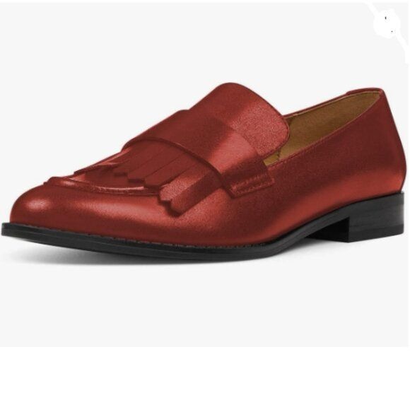 FOWT Women Classic Loafers Flats Fringed Tassels Decor Closed Round Toe Red Shoe