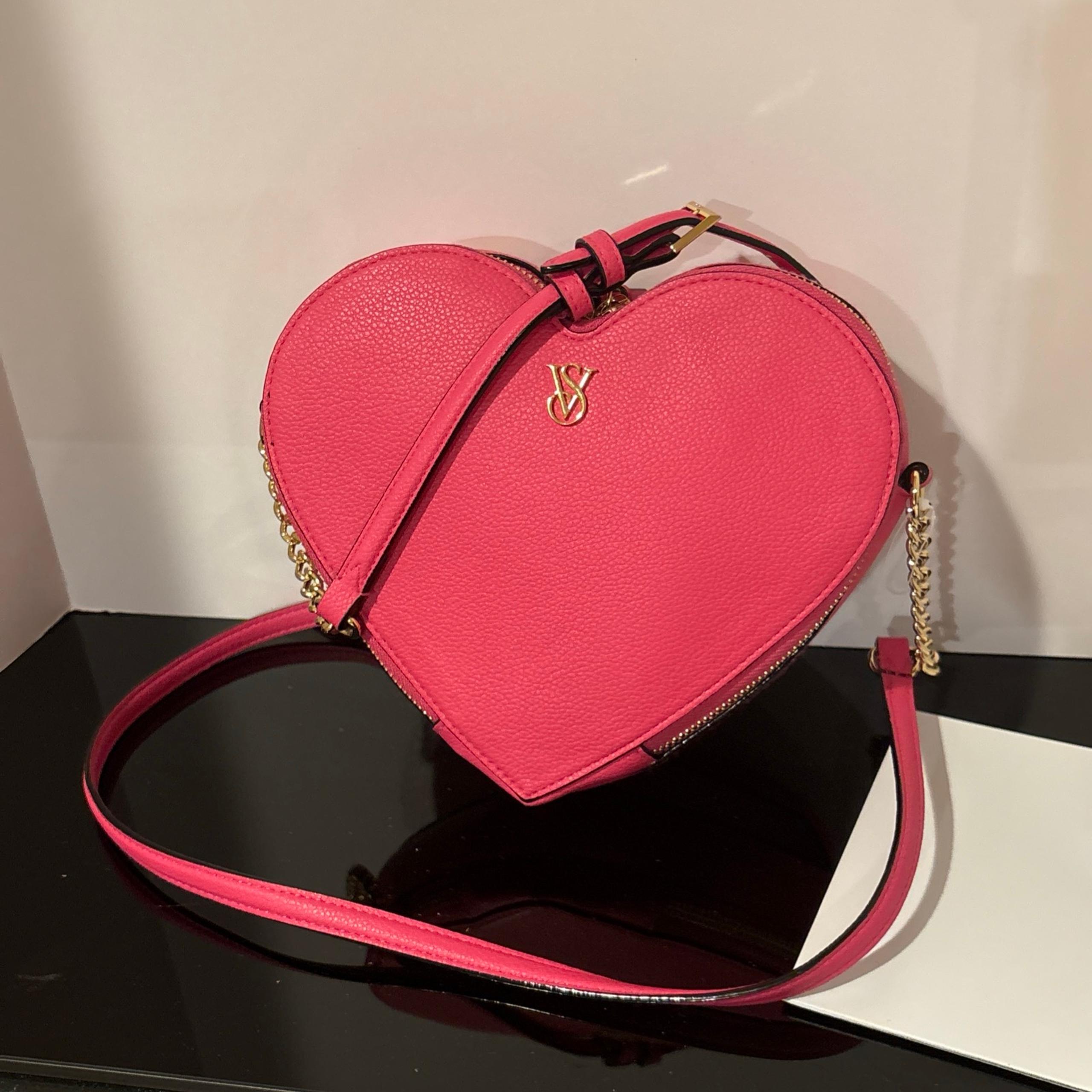 Victoria's Secret Small Pink Faux Leather Heart Crossbody Bag Purse