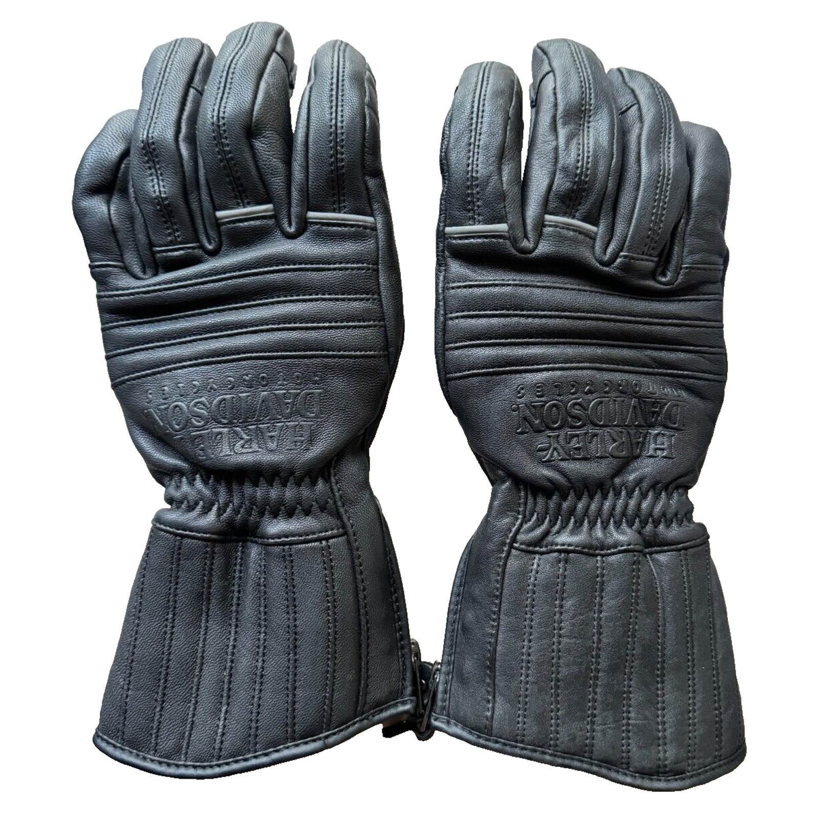 Harley Davidson Mens Riding Gloves Black Leather Gauntlet-Large-Cold Weather
