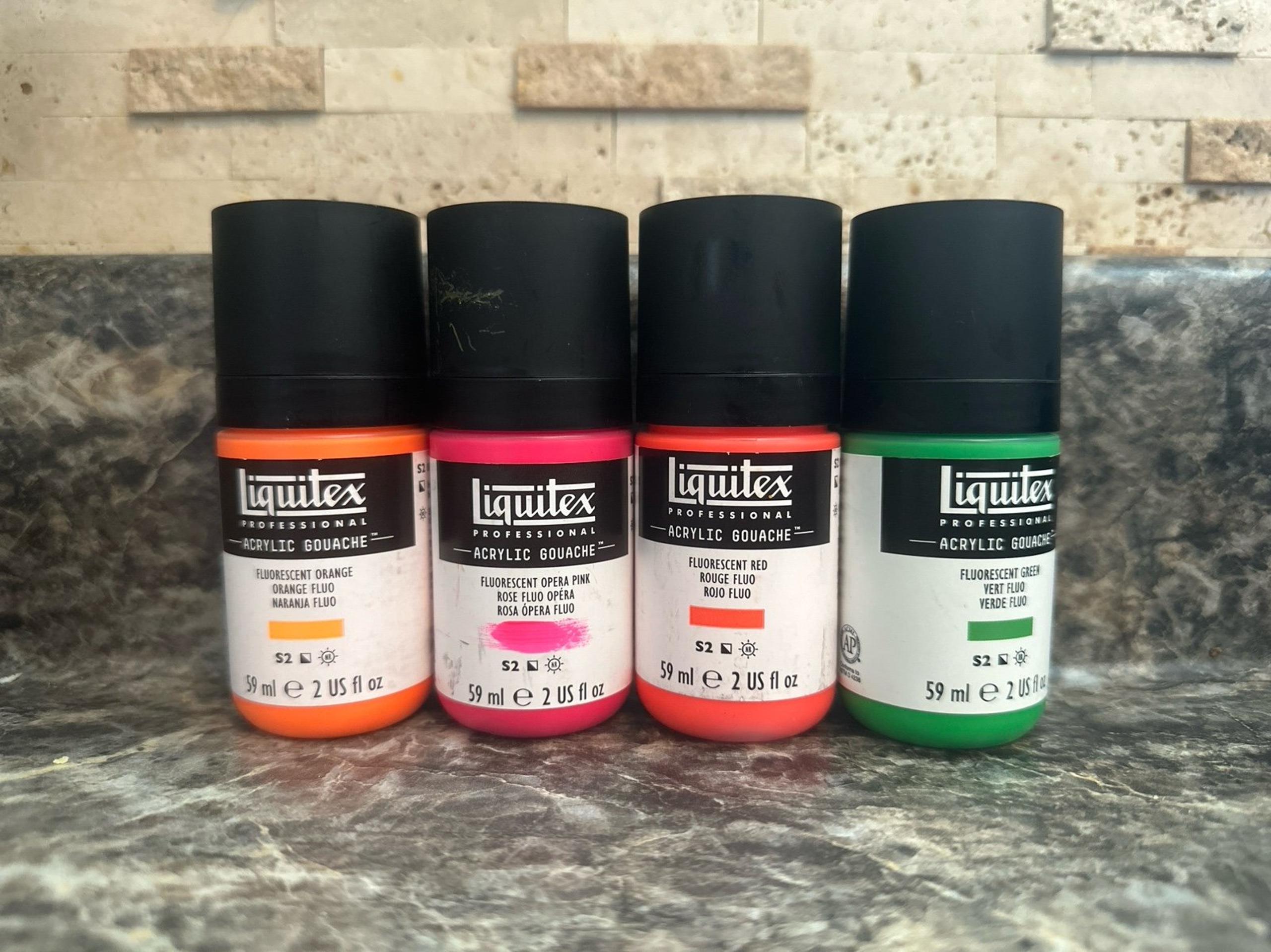 4 fluorescent LIQUITEX Acrylic GOUACHE 2oz. Bottles!