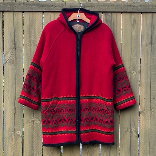 Woolrich Quilted Lining Red Wool Winter Robe Coat with Hood Women’s Size Large