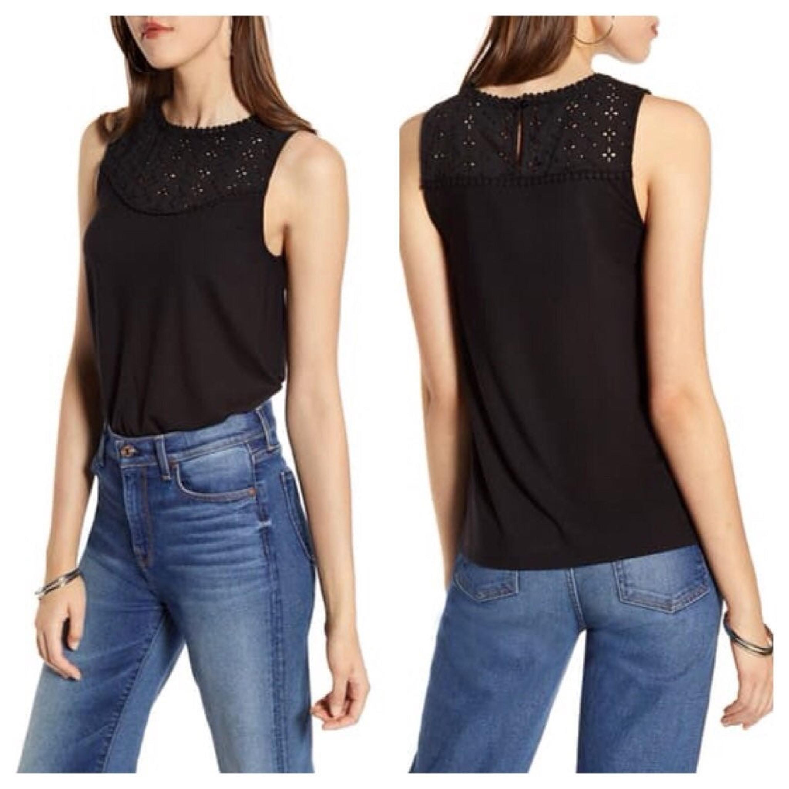Halogen Eyelet Yoke Black Tank Top Sz Sm