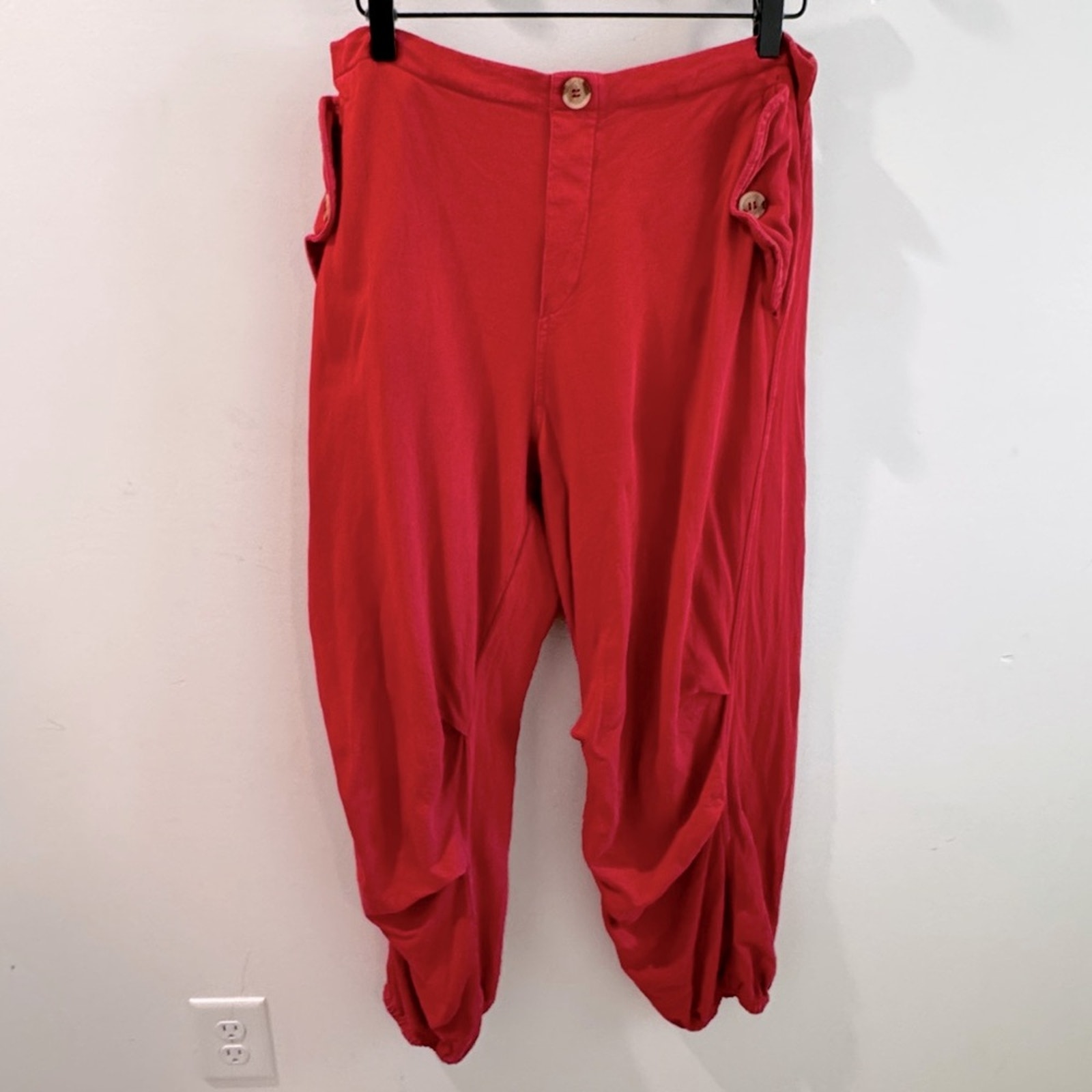 Free People FP One Washed Red Slouchy Button Pocket Joggers Medium