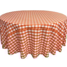 Poly Checkered Round Tablecloth, 120-Inch, Orange/White