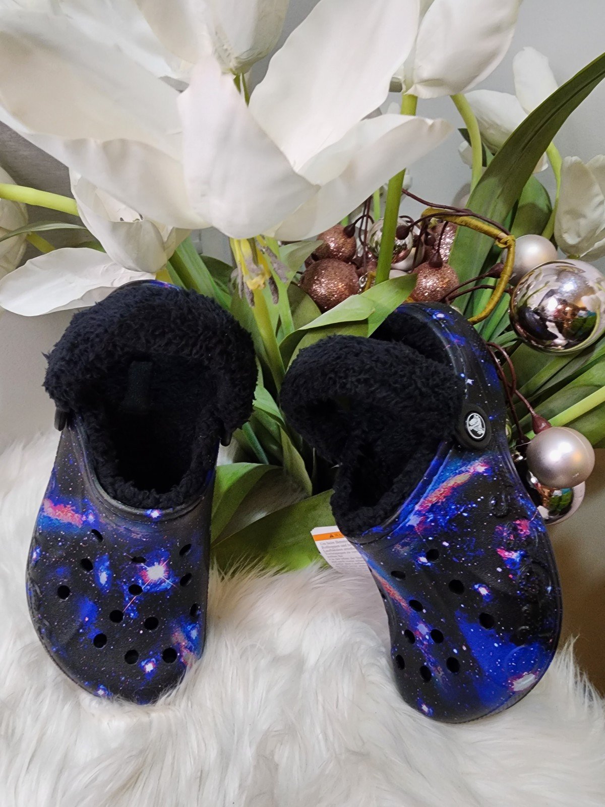 Crocs Baya Lined Fuzz-Strap Graphic Clogs Unisex Black / Mens11