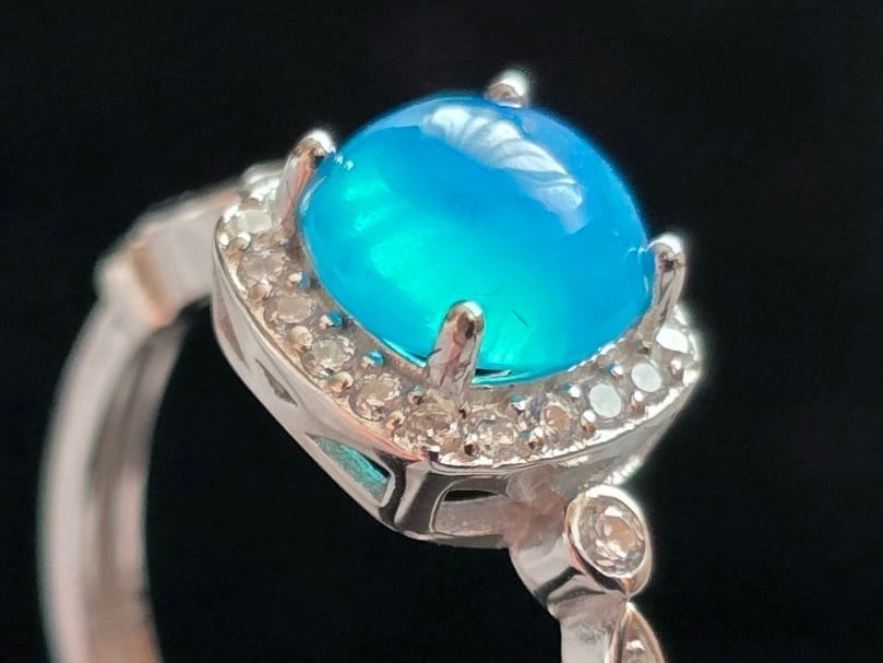 Natural ocean blue opal fine 925 sterling silver ring