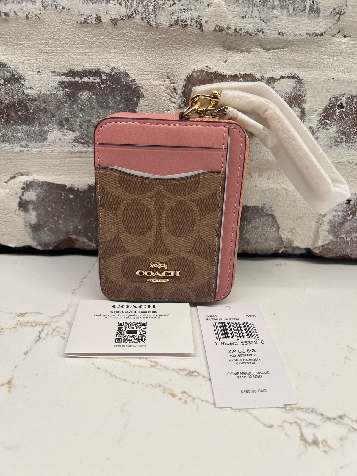 Coach Zipped Card Case pink petal CW883