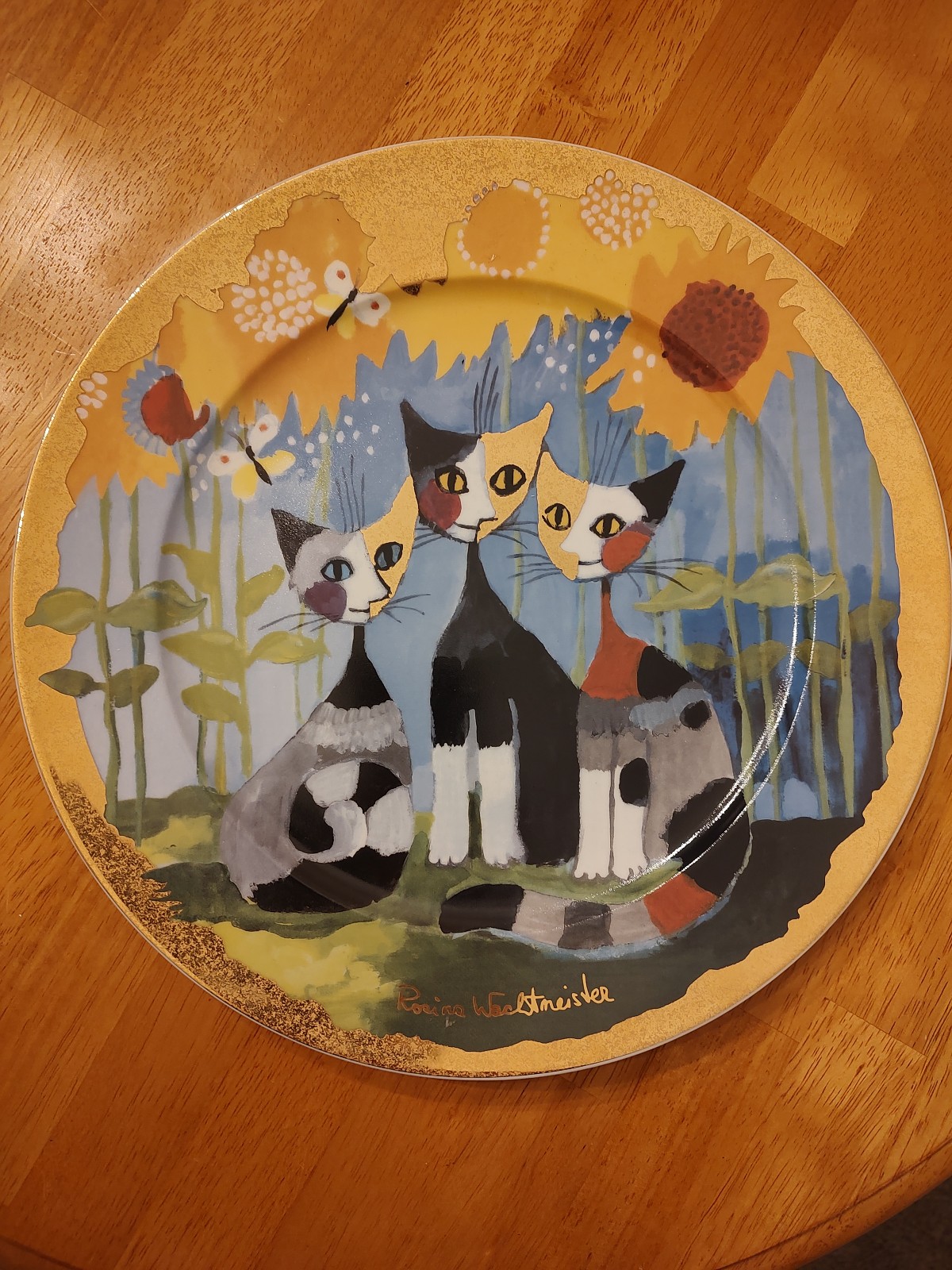 ROSINA WACHTMEISTER GOEBEL DECORATIVE CATS 'TRE GATI E GIRASOLE' PLATE