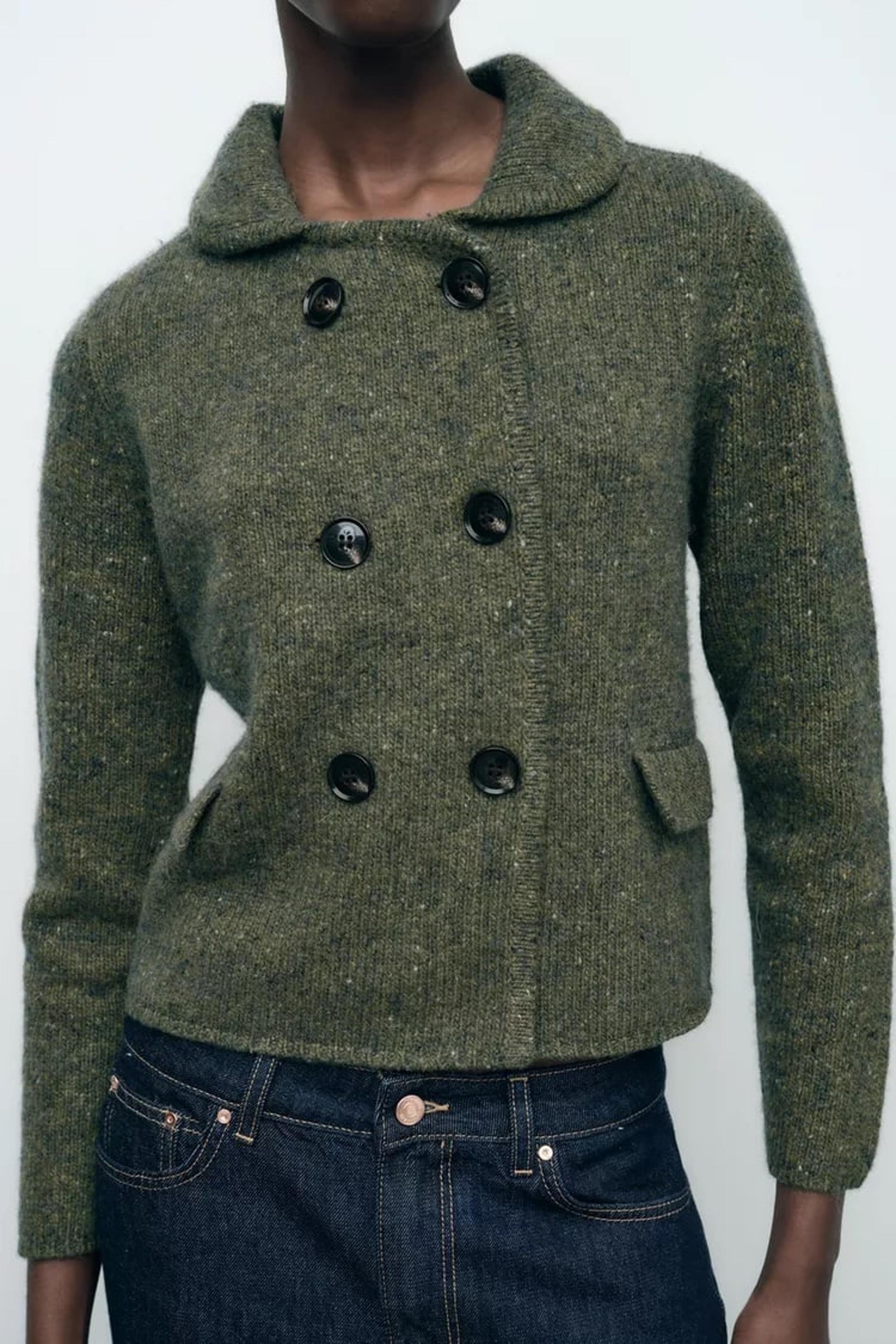 NWT Zara Double-Breasted Wool Blend Jacket in Green - Small