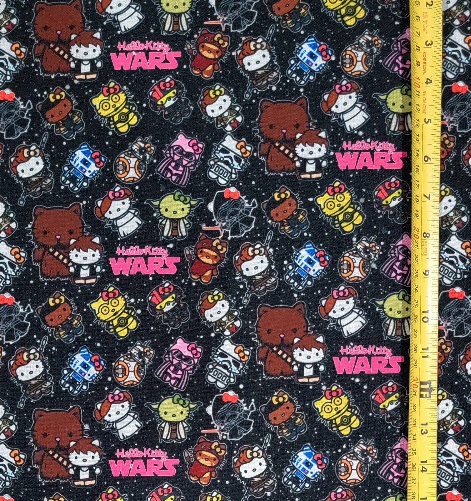 HELLO KITTY X STARWARS MASHUP SPACE BLACK FABRIC 1 YARD (36 X58 )