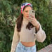 Zara cropped beige preppy turtleneck sweater sz s