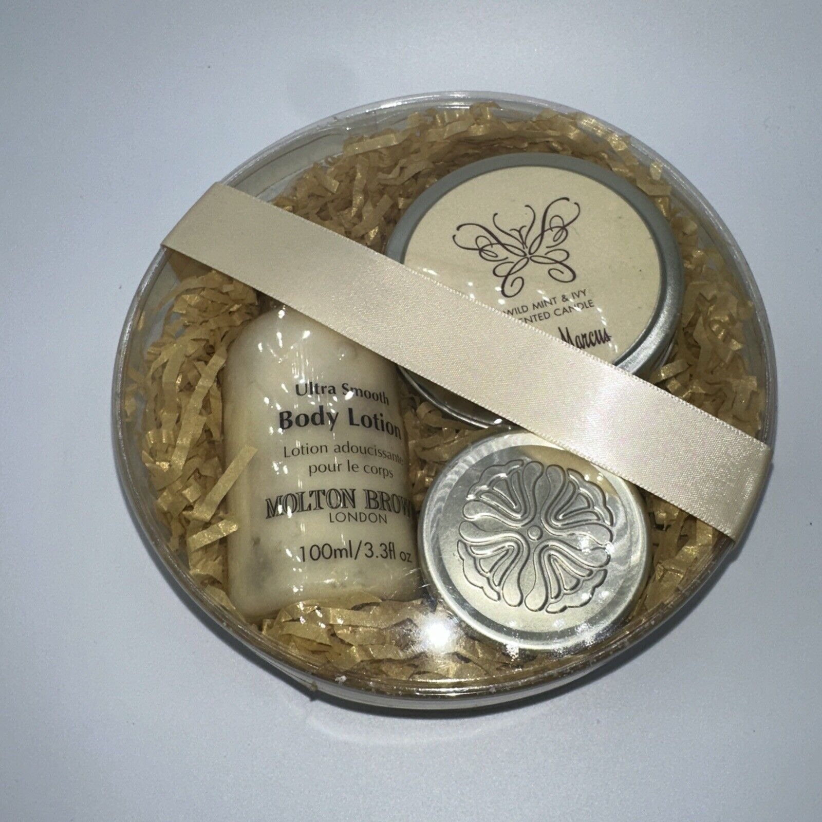 Vintage Neiman Marcus Molton Brown lotion with candle Mint And Ivy gift set NOS