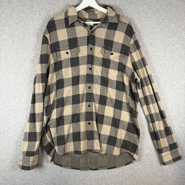 Faherty Mens Legend Sweater Shirt Size XL Tan Charcoal Buffalo plaid gorpcore ou