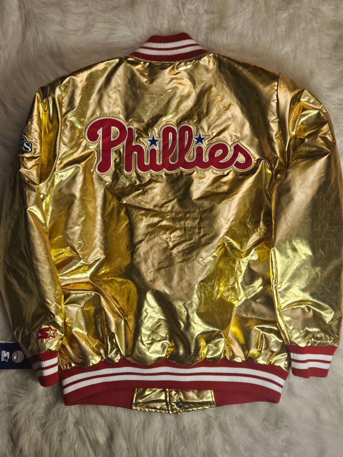 PHILADELPHIA PHILLIES GOLD SATIN STARTER JACKET SZ MED