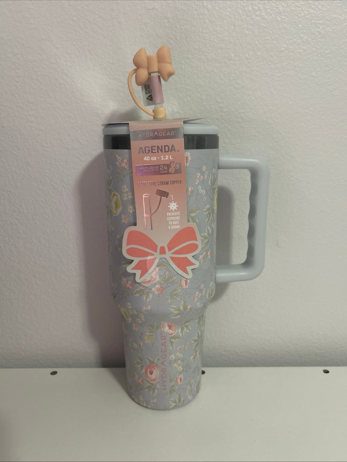HYDRAGEAR Floral Bow Coquette Stainless Steel Tumbler 40oz Blue Peach Viral NEW