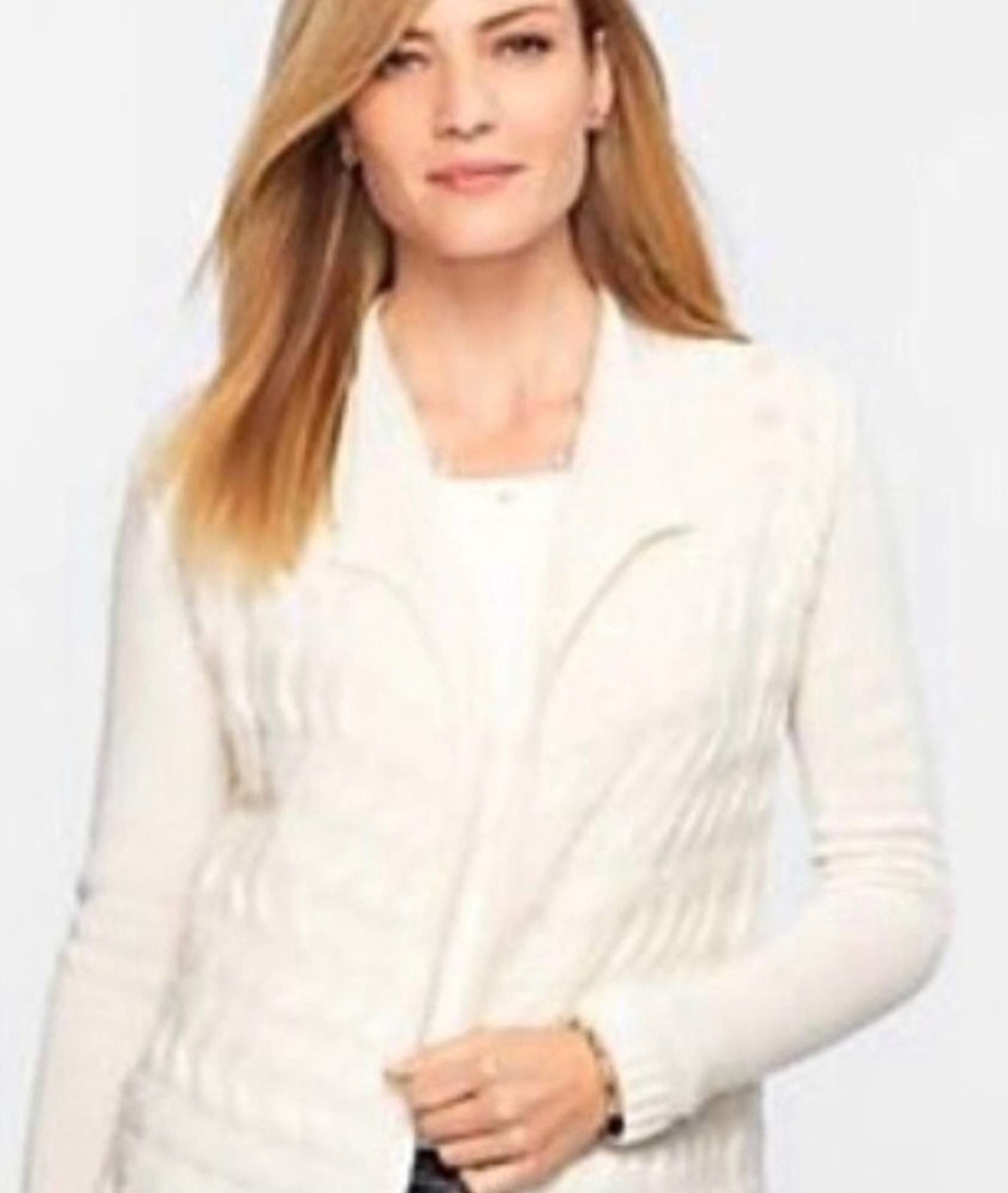 Talbots Cable Knit Cardigan Sweater Cream Merino Wool cashmere blend XS