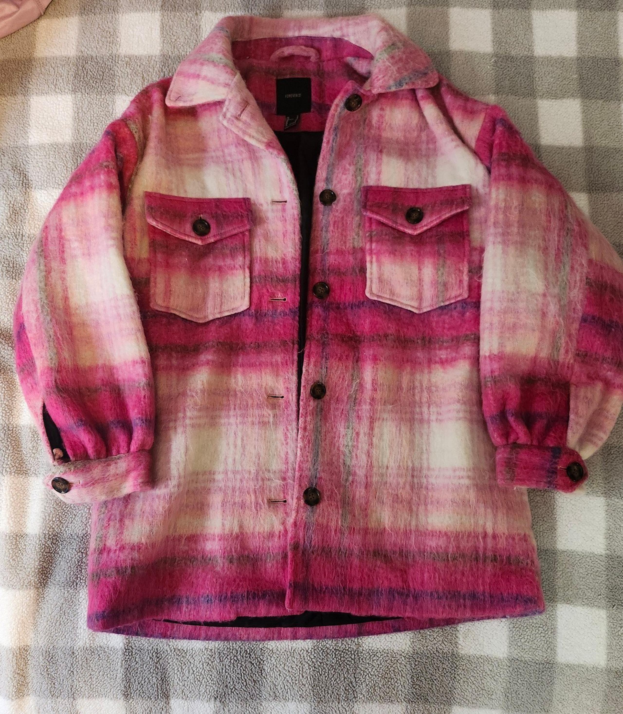FOREVER 21 Pink Plaid Peacoat