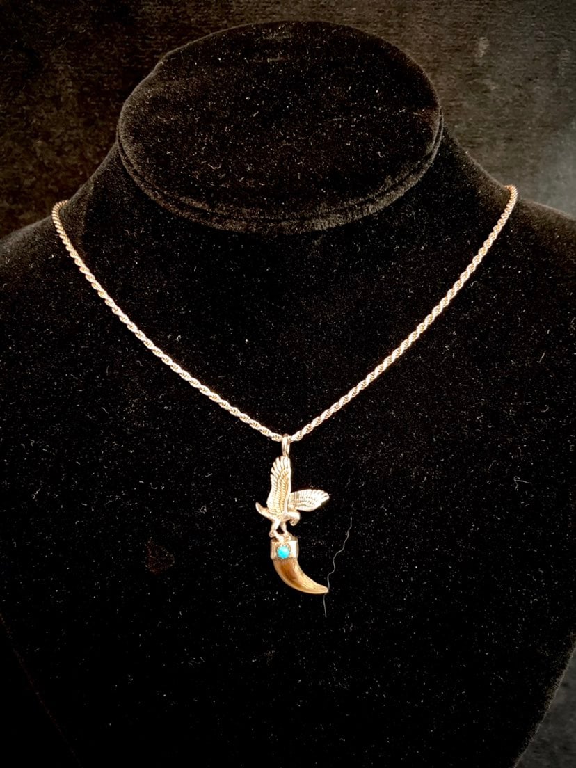 Badger claw and turquoise sterling silve
