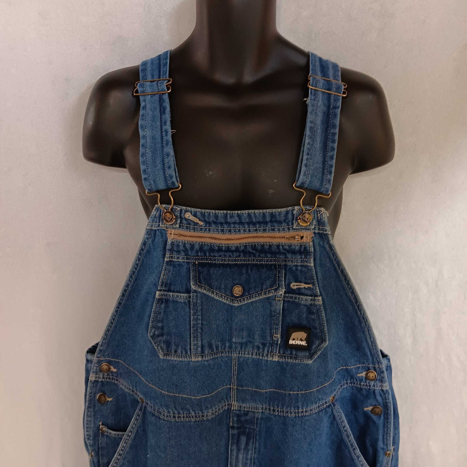 Berne Bib Overalls 44x32 Dark Blue Denim Small Hole Front