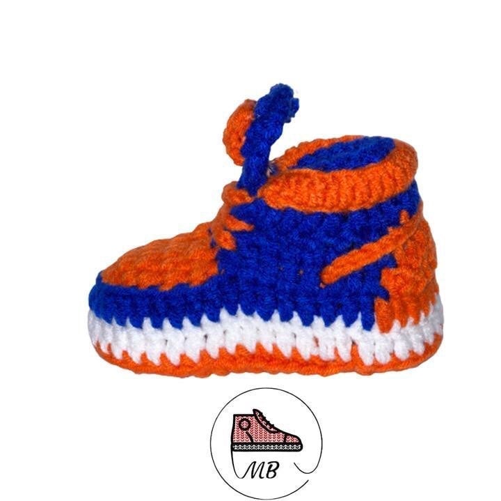 Baby Crochet MB -1 Navy/Orange 0-12 Month's Mumybuddy Sneakers 3pack