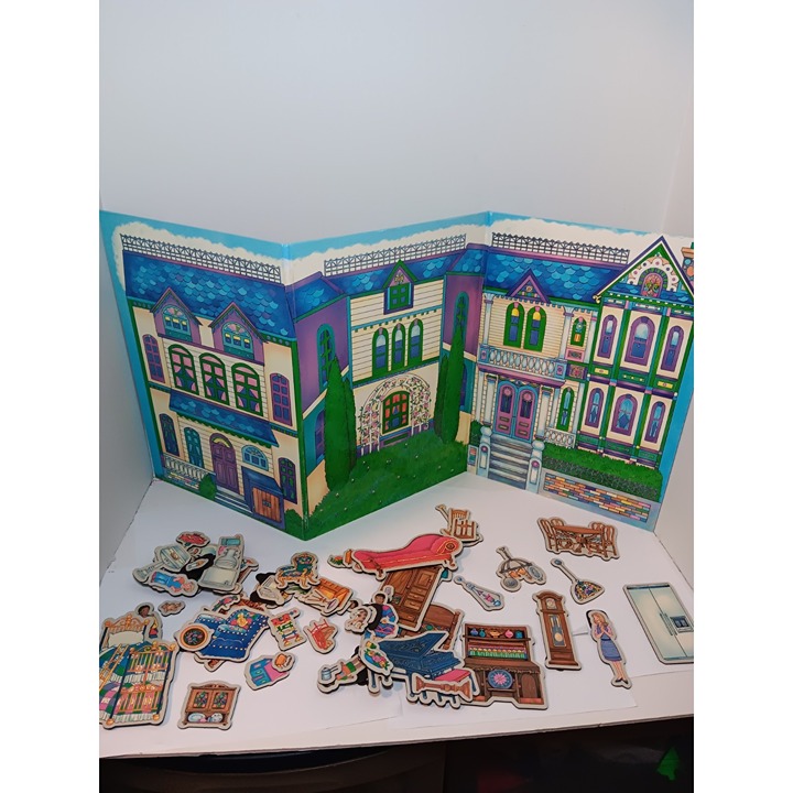 Vintage 1960's Victorian Magnetic Double Sided Dollhouse W/ Magnetic Accessories