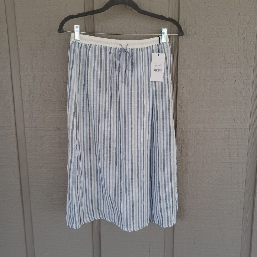 Sita Murt Striped Linen Skirt Size 40 Women Drawstring Elastic Waist Preppy