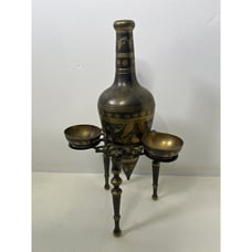 Authentic Saudi Arabian Flower Etched Black And Brass Pitcher Set