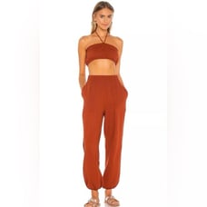 Free People Beach Don't Kill My Vibe Bronzer Brown Halterneck Bandeau Top Sz XS