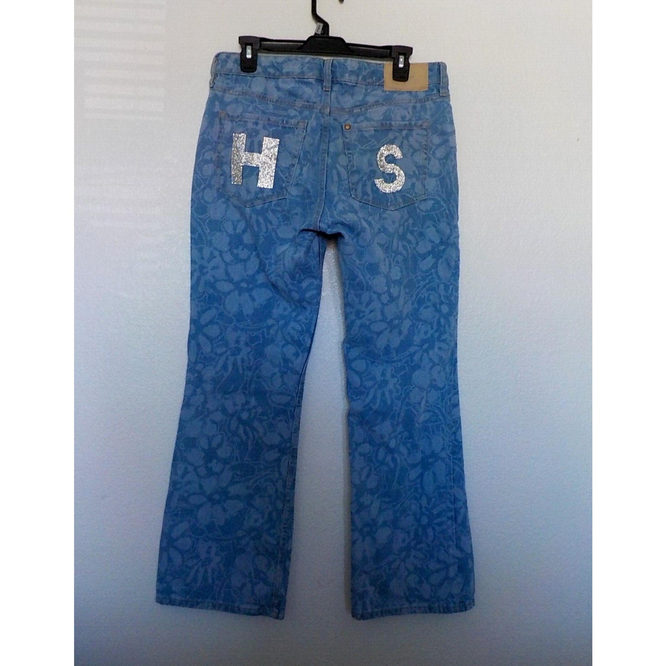 H&M Blue Floral Jeans Size 10 Water Saving Collection 90s Flare Embellished HS