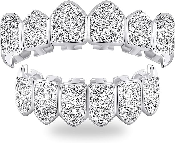 Vampire Teeth Silver Grills for Your Teeth Diamond Grillz