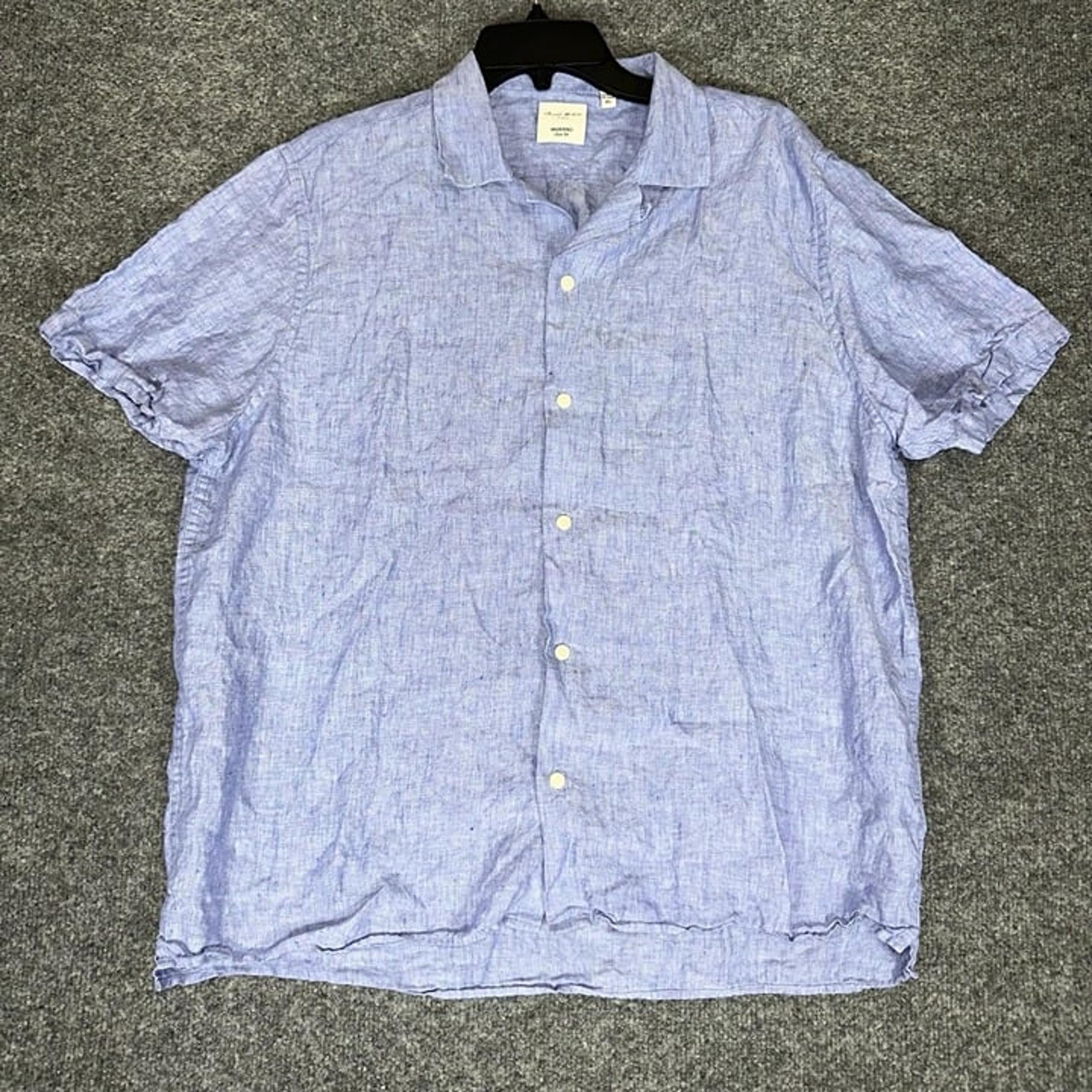 Baird McNutt Shirt Mens XL Murano 100% Linen Blue Button Up Short Sleeve Adult