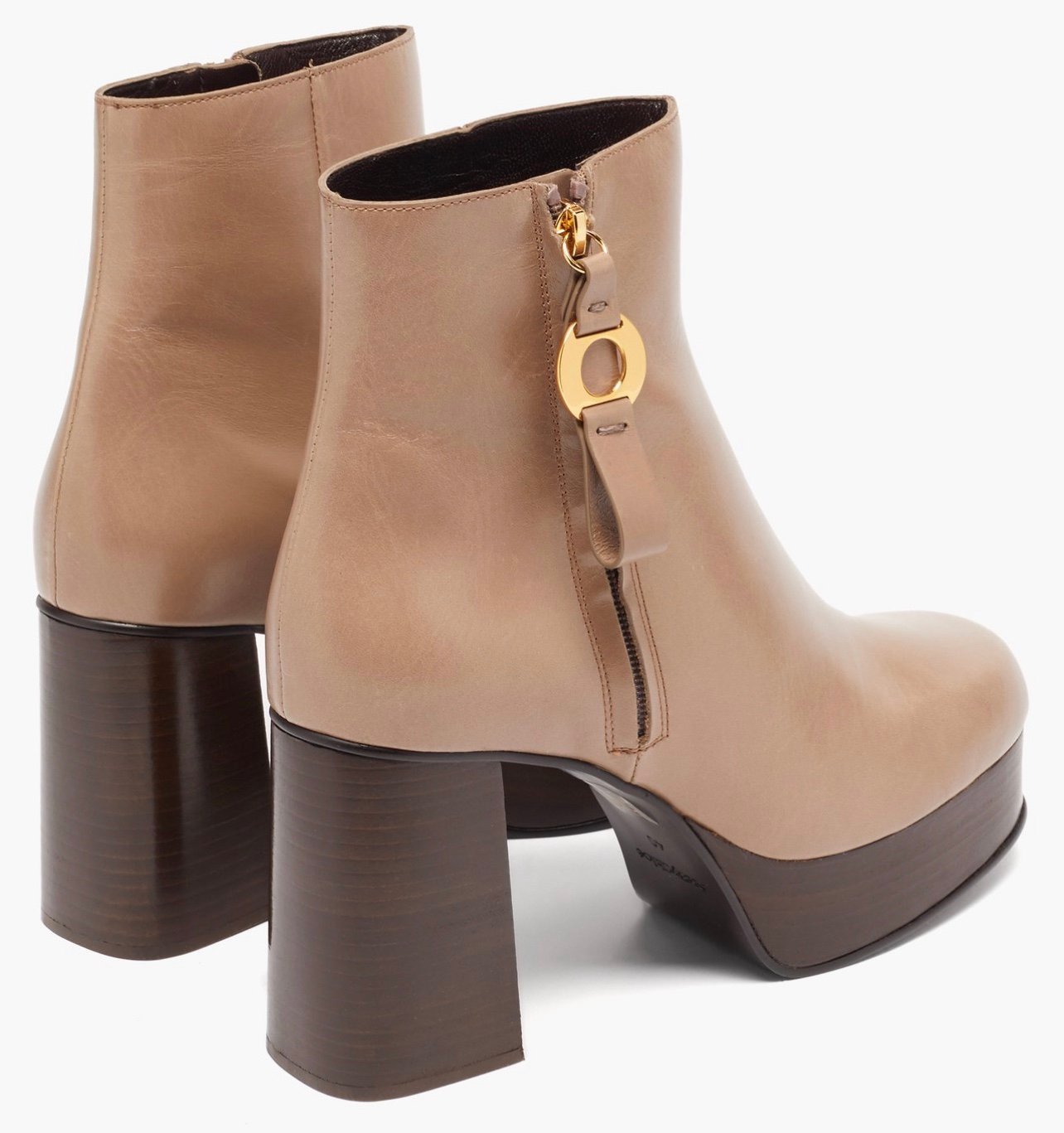 See By Chloe Beige Leather Platform Ankle Boots Size 42EU