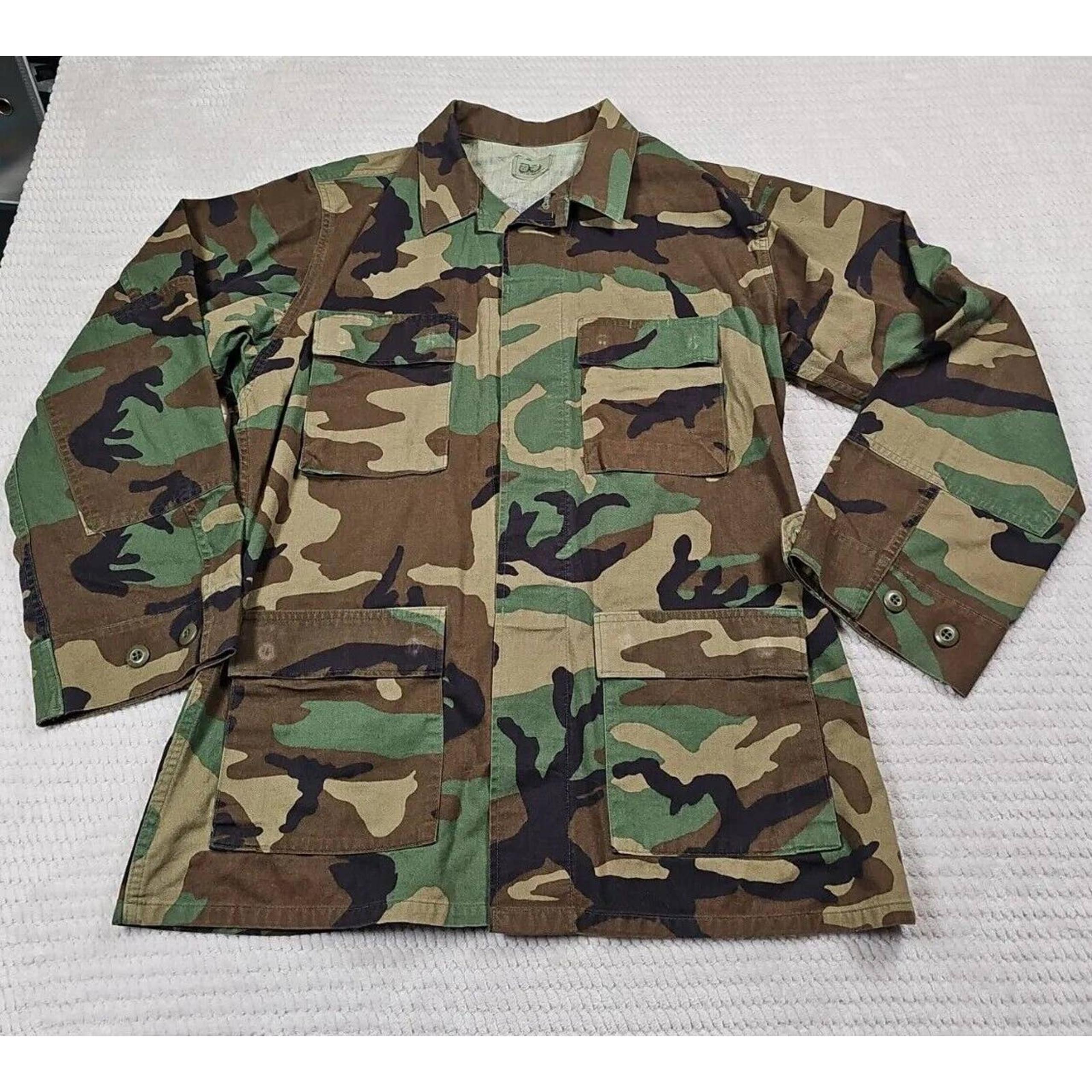 Army BDU Shirt Medium Long Hot Weather Woodland Camo USGI Button Front