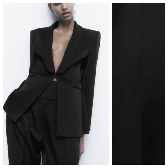 NWT. Zara Black Satin Effect Tuxedo Collar Blazer. Size XS.