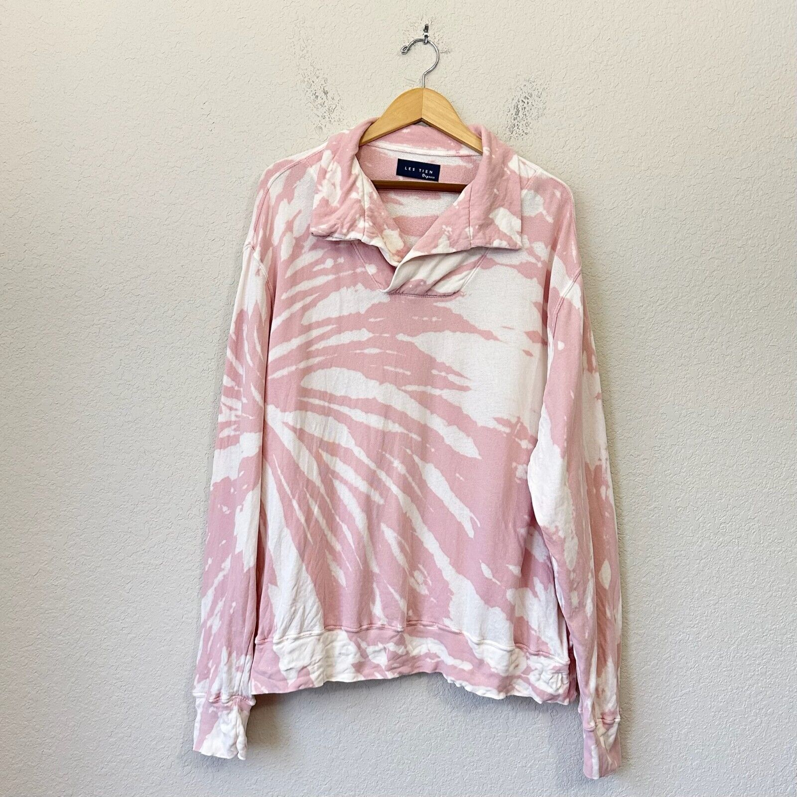 LES TIEN Organic Tie Dye Oversized Collared Top Pink White