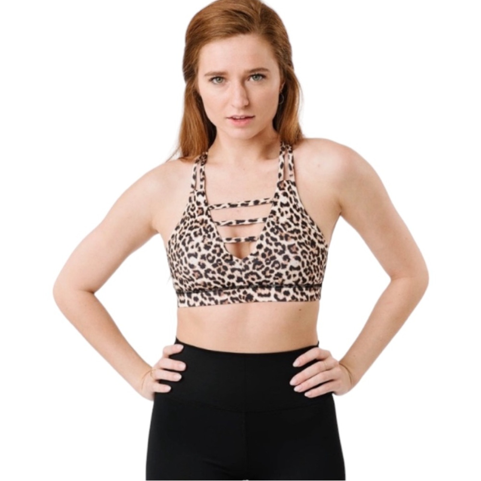 Zyia Active Leopard Print Grid Bra Racerback Sports Bra Women’s Size XS