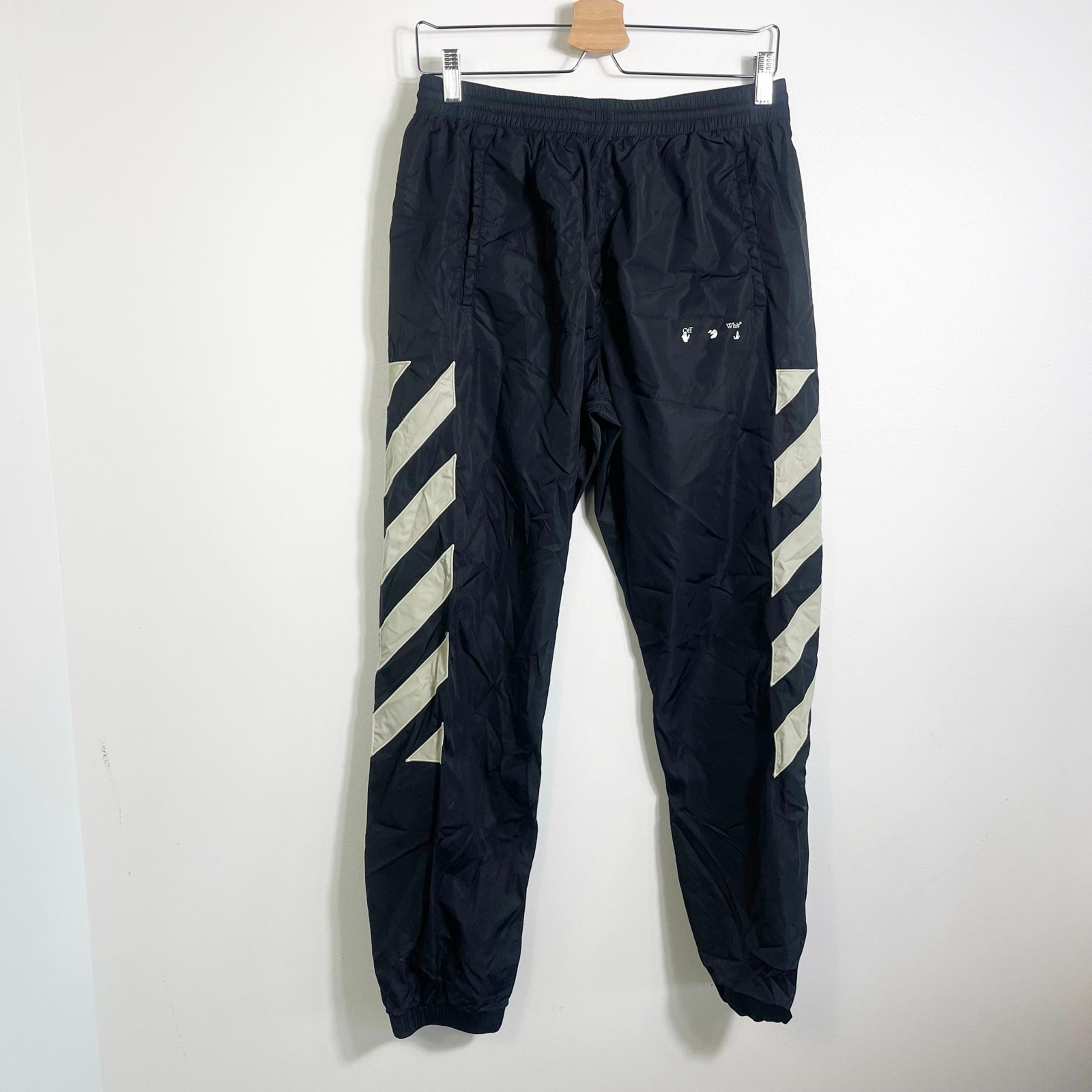 Off White Diagonals Track Pants Nylon Joggers Streetwear Black White Mens Medium