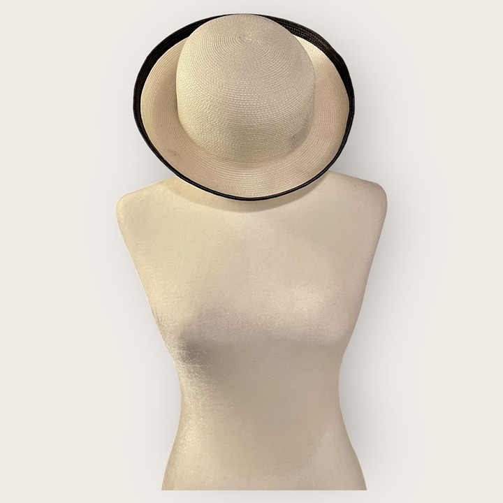 Vintage Betmar New York White Bowl Hat W/ Black Trim Elegant Design